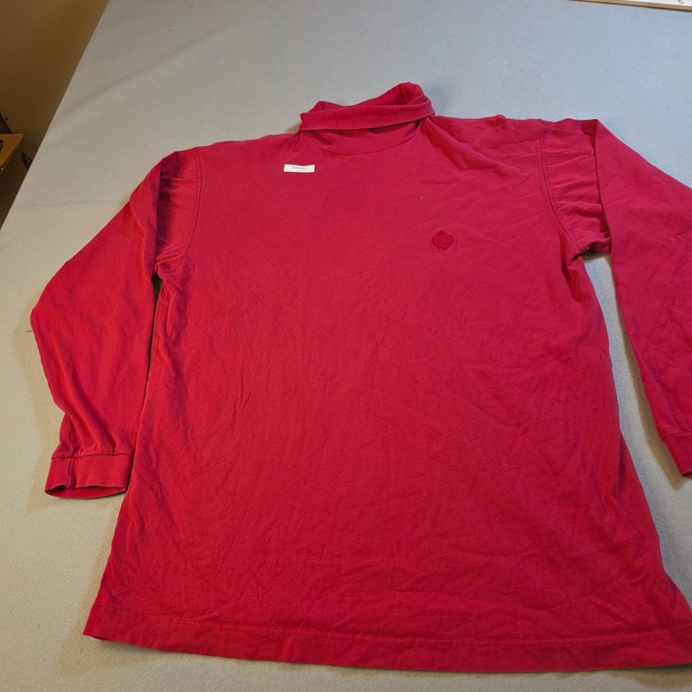 Claiborne Mens Red Long Sleeve Turtleneck Crest Logo Cotton Blend Top Vintage